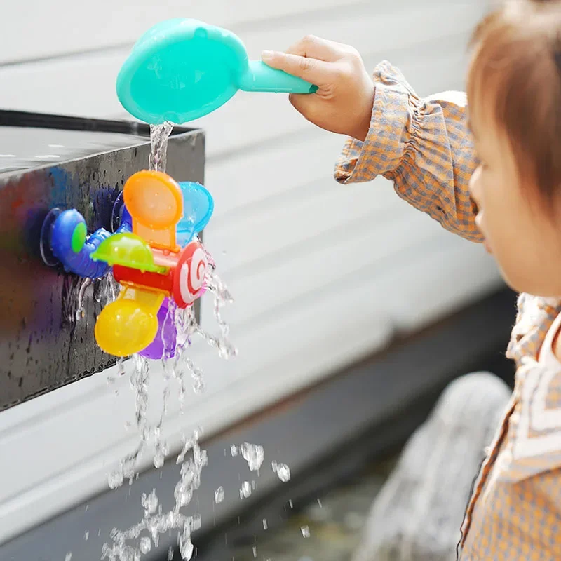 Mulino a vento giocattolo da bagno per bambini lavaggio tazza per capelli vasca da bagno per bambini ruota d'acqua colorata ventosa da bagno bambino doccia irrigatore giocattolo mulino a vento