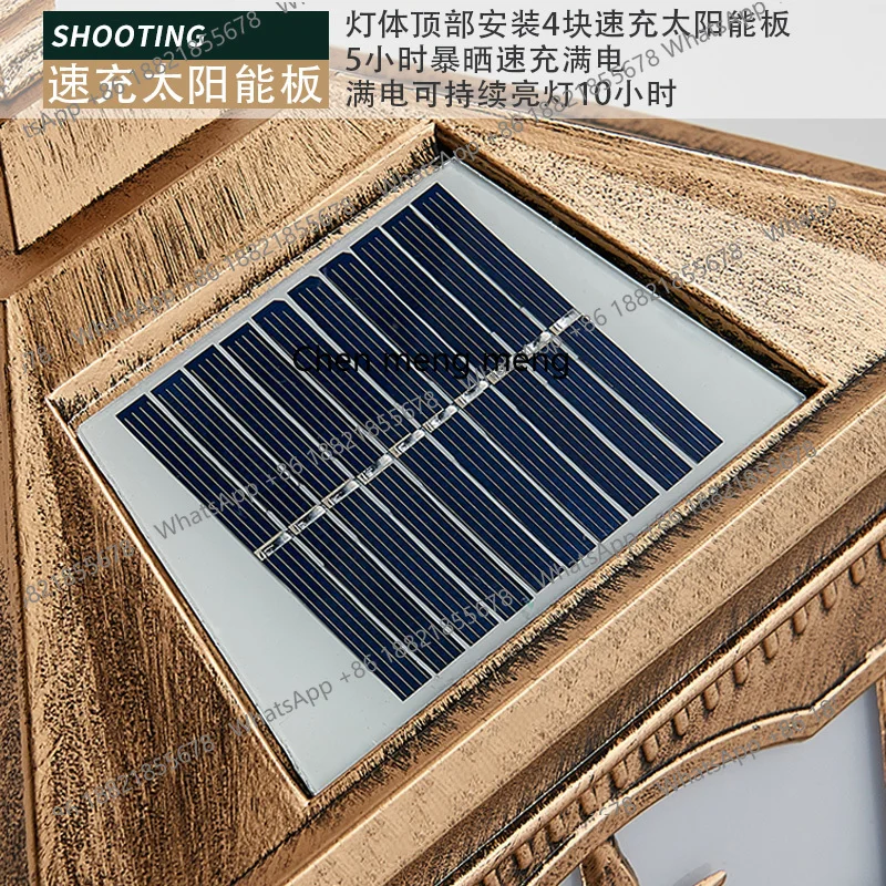 مصباح جداري يعمل بالطاقة الشمسية في الهواء الطلق مقاوم للماء، مصباح LED فائق السطوع، مصباح جداري لشرفة الحديقة الخارجية الأوروبية #4