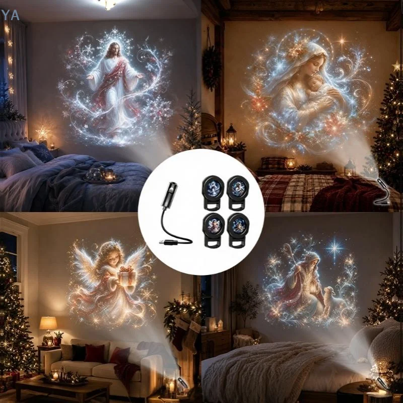 【SA】【YA】Creative Christmas Pattern Theme USB Projection Light 360° Rotating HD Projection Lamp For Bedroom Home Background Decor
