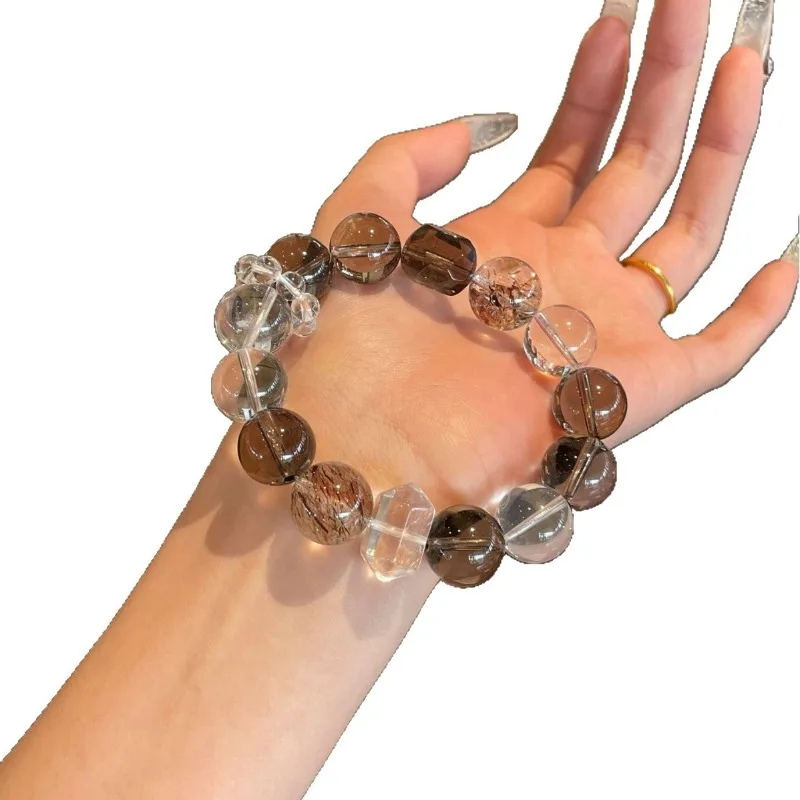 Natural White Crystal Smoky Quartz Bracelet for Women Lucky Fortune Bead Elegant Delicate Jewelry Gifts