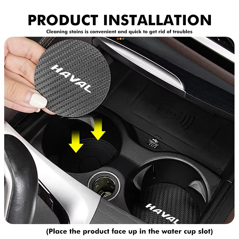 Car Cup Holder Coaster Auto Mug Coaster Drink Mat Carbon Fiber Anti Slip Waterproof For Haval Jolion H6 M6 Dargo Raptor F7 H7 H9