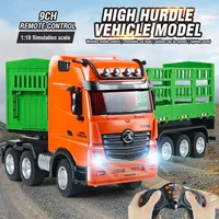 HUINA 1/18 RC Truck Container 9CH Alloy Remote Control High Hurdle Car Light Sound Body Separated Wood Transporter Christmas Gif