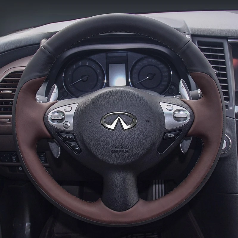 

100% Fit For Infiniti FX FX35 FX37 FX50 Nissan Juke Maxima 2009-2014 Hand-stitched Genuine Leather car steering wheel cover
