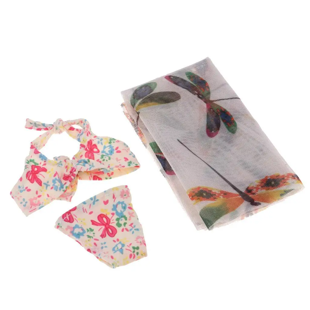 Doll Swimsuit Set Floral Printed Swimwear Outfit 1/6 Scale Doll Clothes Accessories for Beach Party