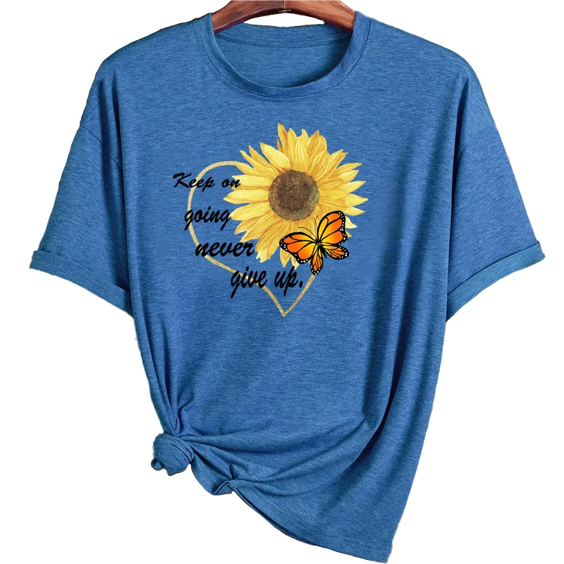 

2024 new fashion casual summer women's T-shirt sunflower print street fitness loose comfortable home multi-purpose T-shirt women