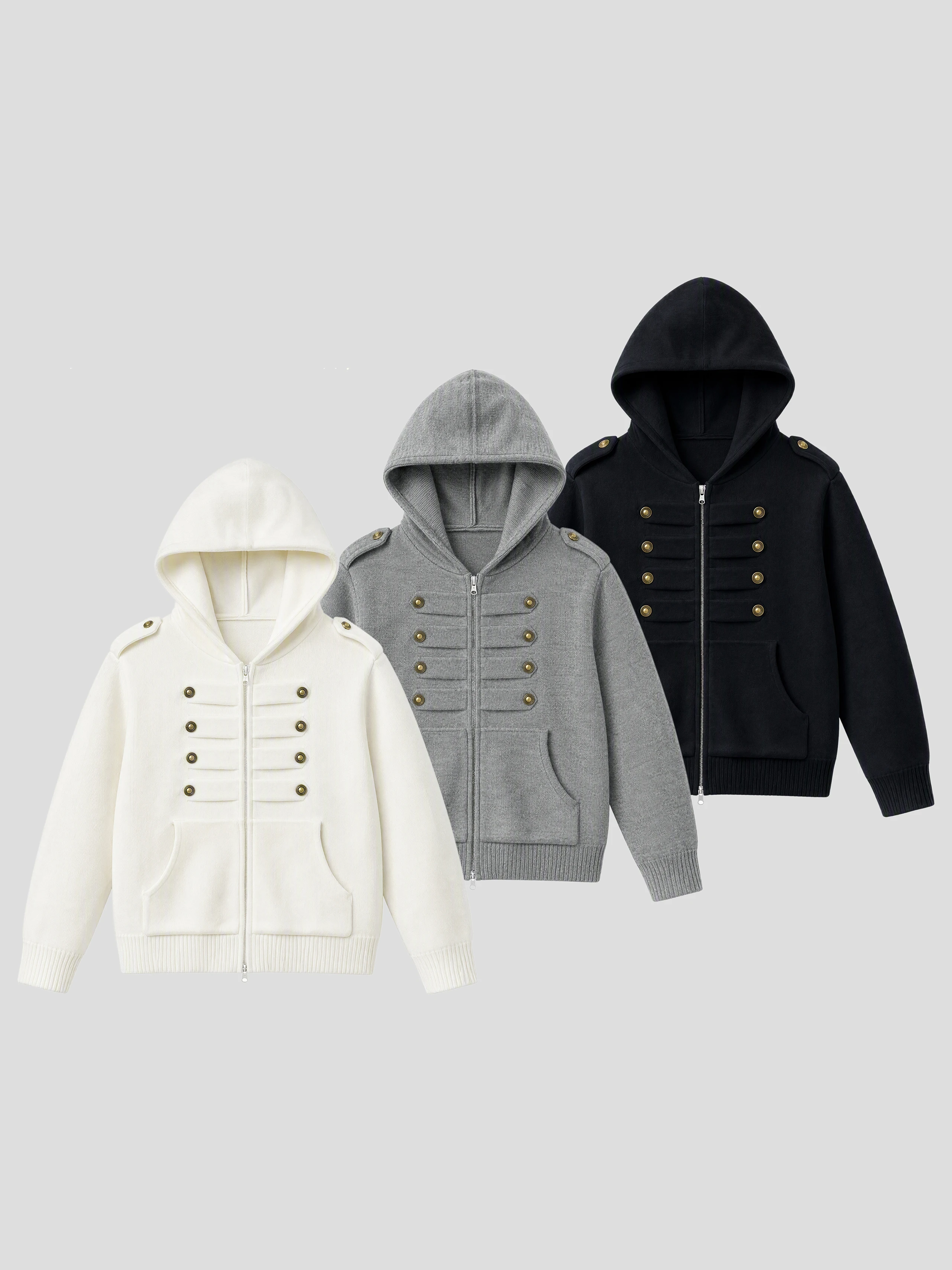 INSstudios American Retro Napoleon Double Zipper Hoodie Knitted Sweater Autumn Outerwear Soft Loose Fit Short Style Warmth