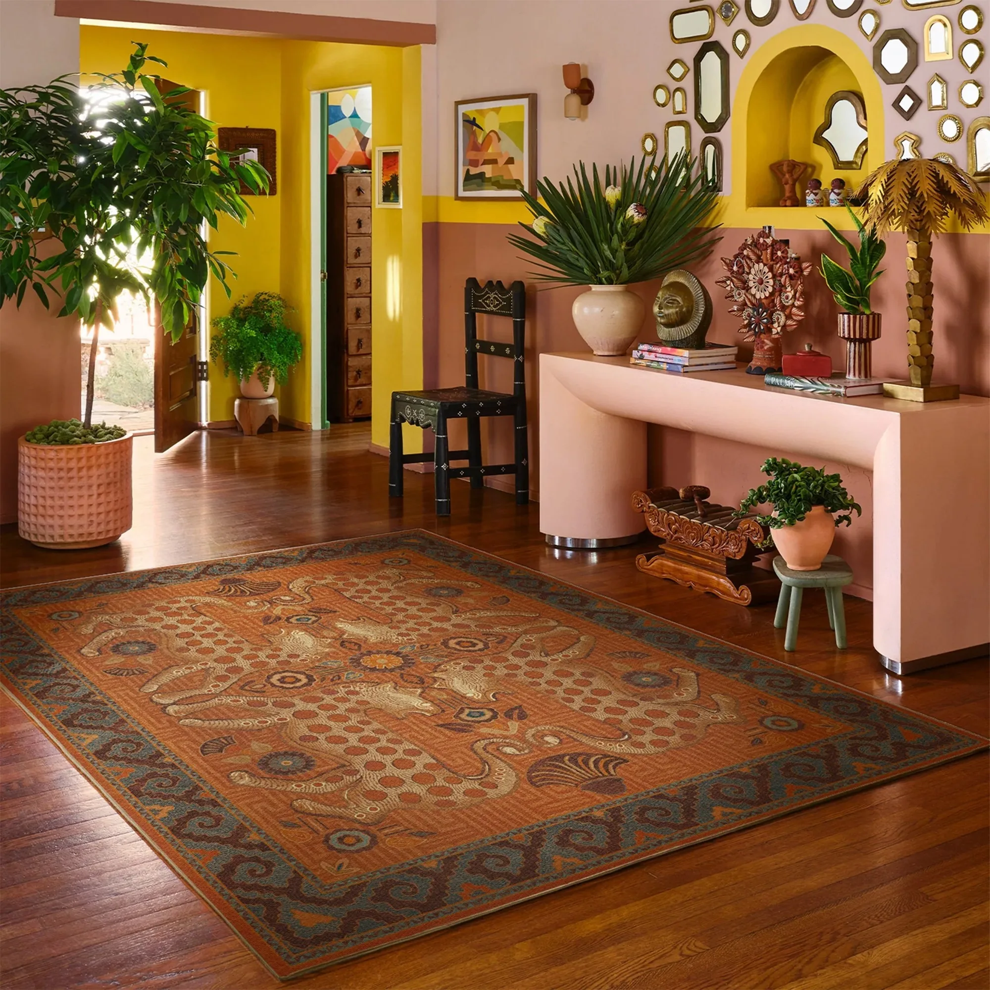Retro Ethnic Style Living Room Oversized Carpet Abstract Leopard Animal Bedroom Bedside Carpet Geometric Pattern Brown Rug Ковер