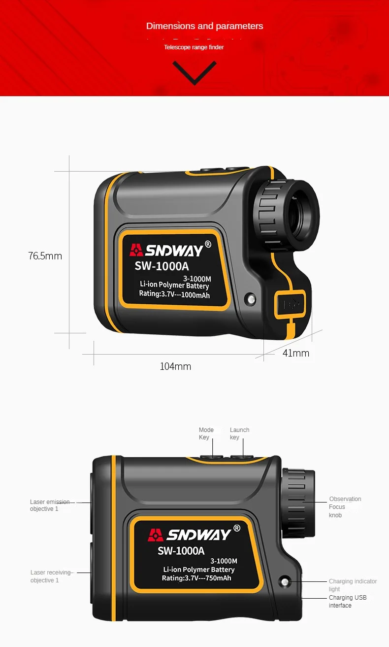 SNDWAY SW-1000A Monocular Telescope Laser Rangefinder 1000m Trena