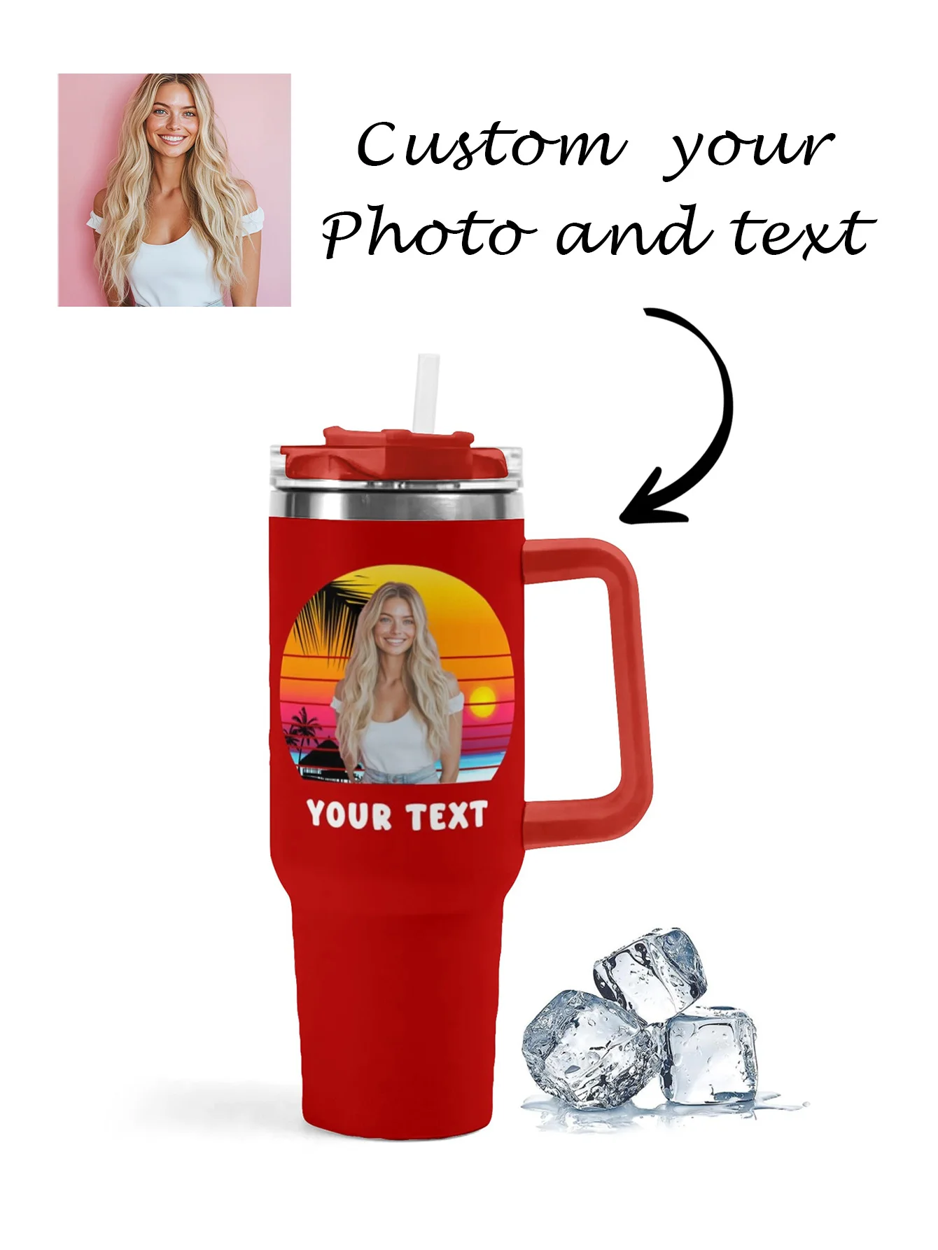 Personalized 40 ounce water cup Customized picture text travel cup Stainless steel water cup Insulated water cup