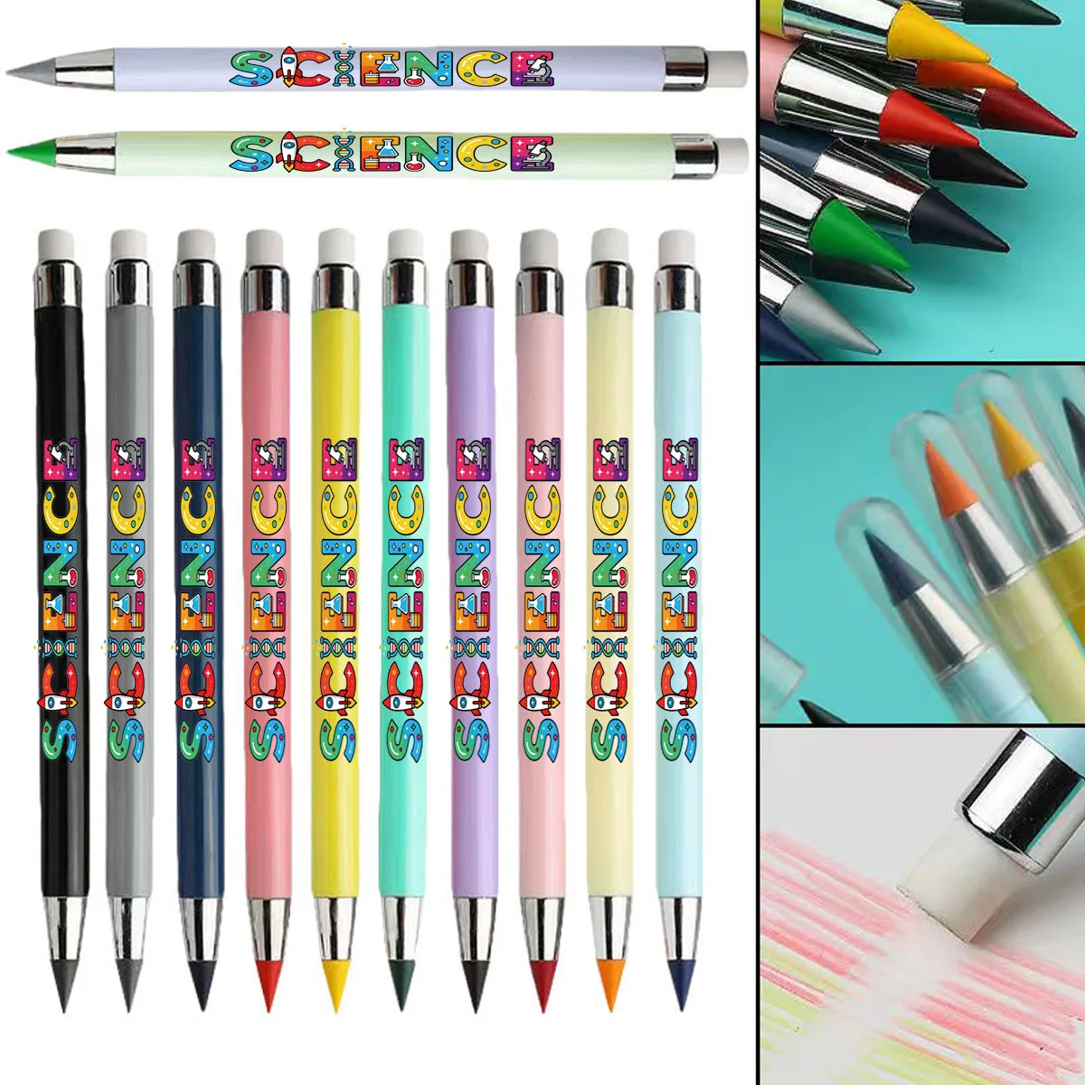 12 عبوة من قلم الرصاص الأبدي بنمط نصي للتجربة العلمية، لون معكرون ليس من السهل كسر قلم رصاص ملون للطلاب #2