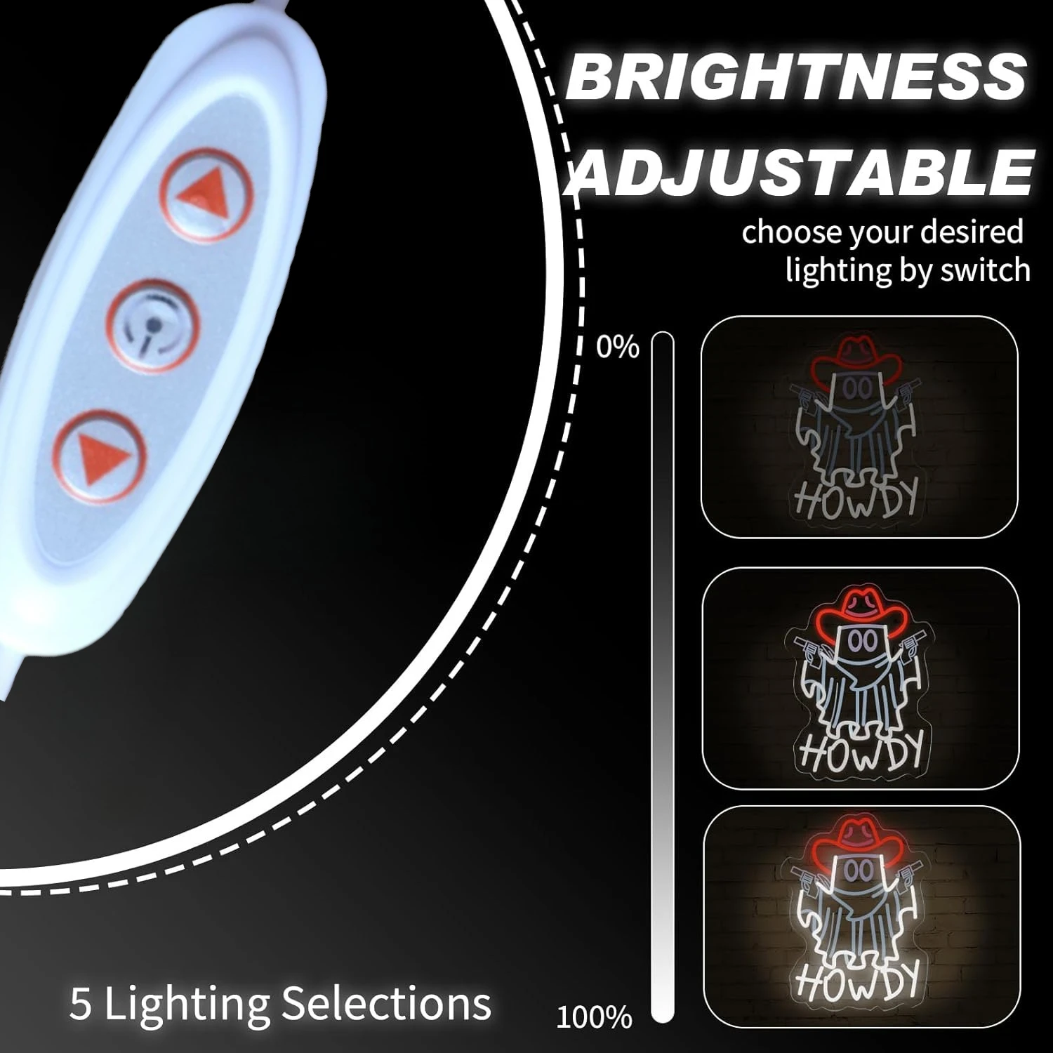 Cowboy Ghost Neon Light Sign - Howdy Halloween USB LED Wall Hanging Decor for Western Theme Bar, Farm, Man Cave & Gift Idea