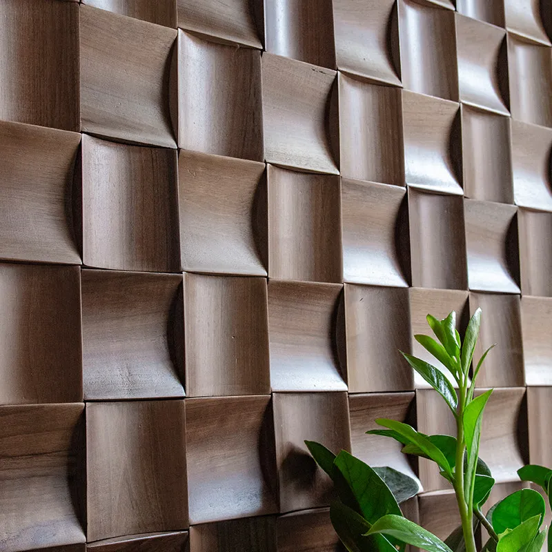 Modern Light Luxury Black Walnut Wood Block Mosaic Solid Wood Wall Panel For Living Room TV Sofa Background Home Interior Decor