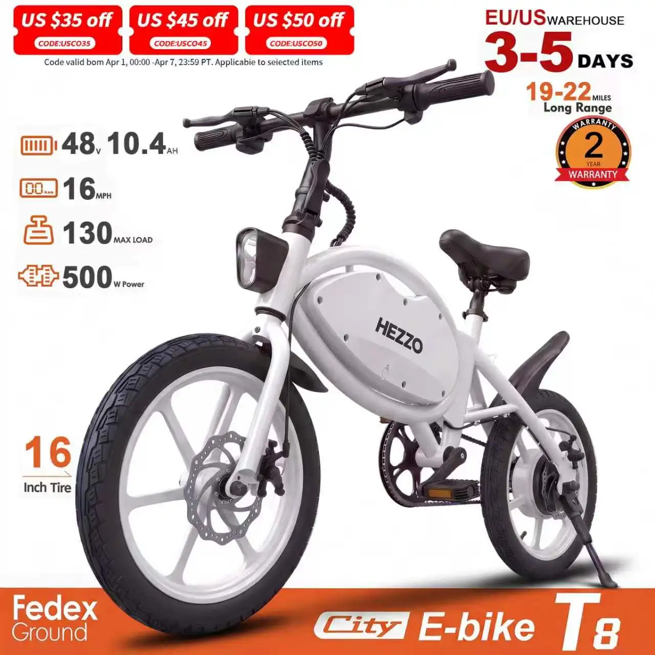 HEZZO T8Pro Foldable Electric Bike For Adults 48V 500W Peak 750W Brushless Motor 20Mph 16Inch Carbon Steel Frame 499Wh Lithium Battery 21Miles Range Dual Disc Brake Dual Spring Shock Absorber LED Headlight Commuter E Bicycle