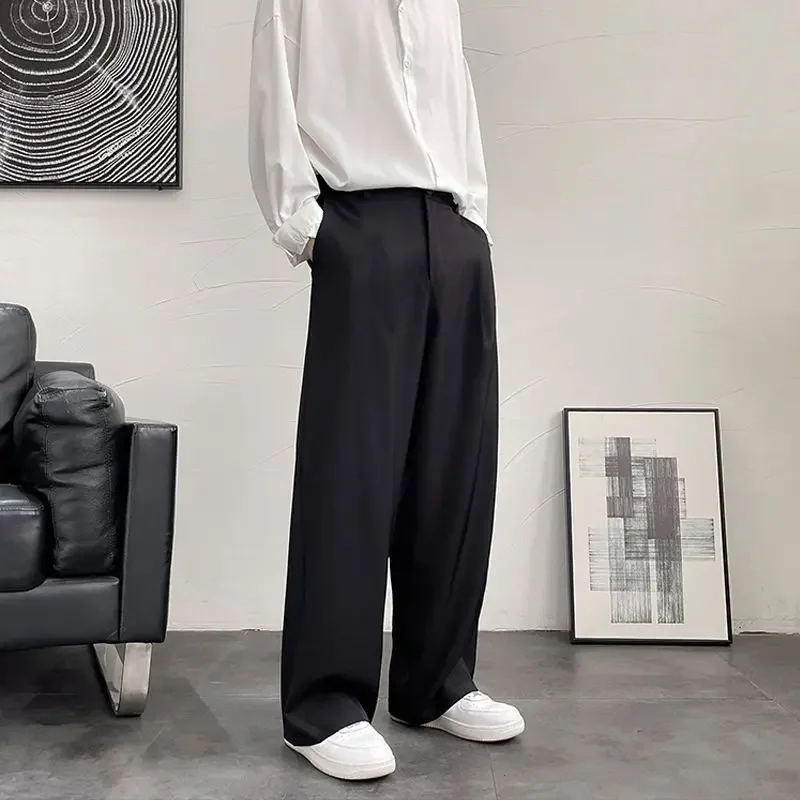 Draped Man Suits Pants Black Trousers for Men Fluid Wide Leg High Quality Designer Clothes Elegant Vintage Fabric Cheap Spring