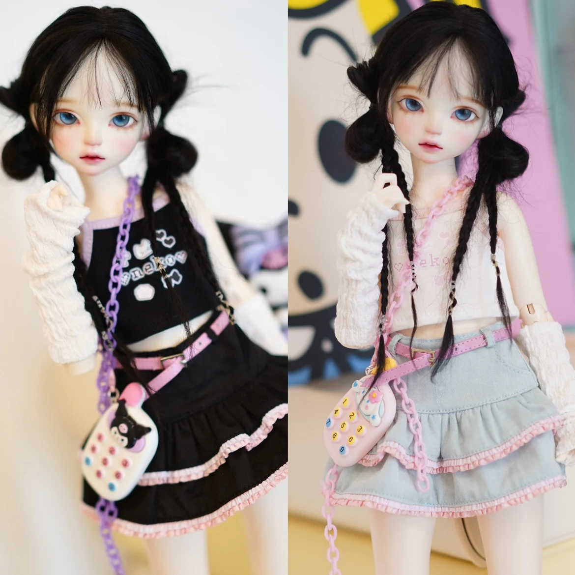 1/4 Bjd Doll Clothes Cute Girl Close Fitting Camisole Top 1/4 Doll Lace Denim Short Skirt Versatile Small Socks Trend Arm Sleeve