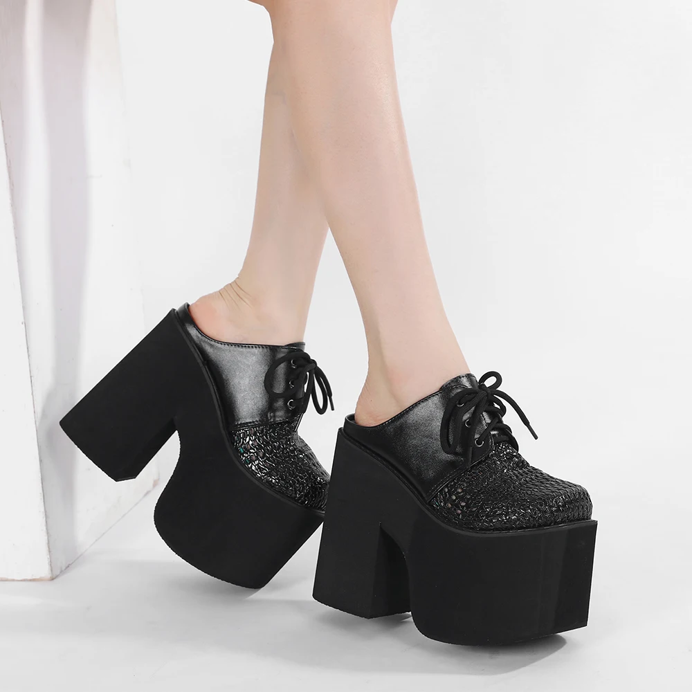 

Gdgydh Ladies Mules Lace Up Platform Sandals for Women Chunky Heel Hollow Out High Heels Shoes Wedge Heel Summer Slingbacks Shoe