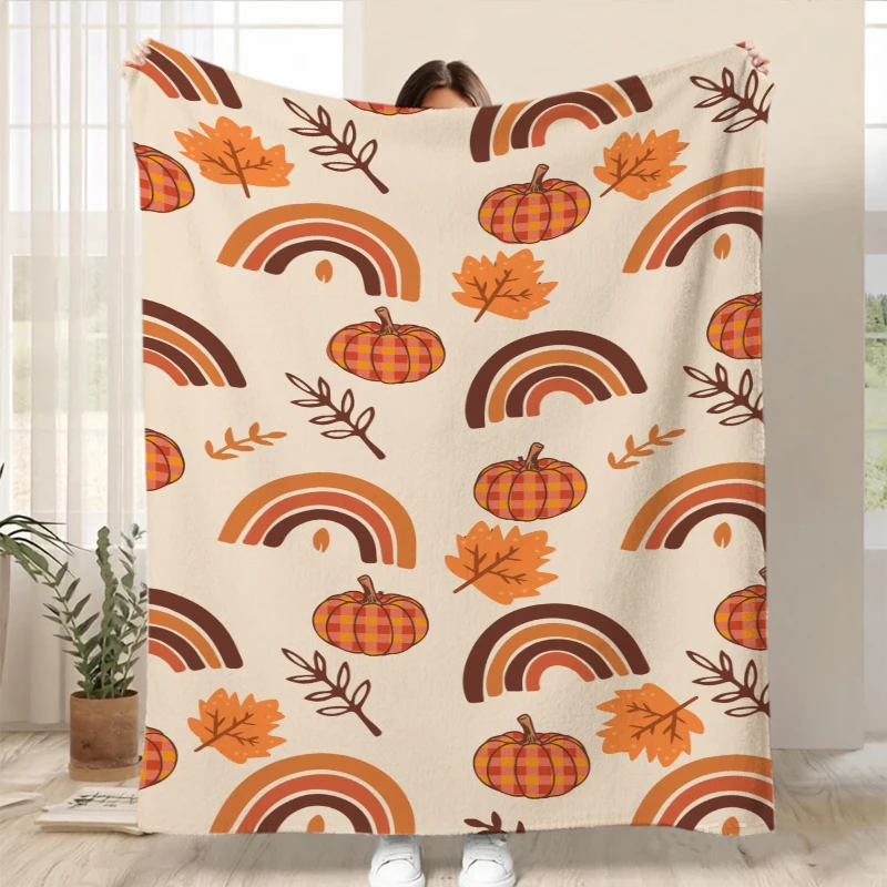 Vintage Pumpkin Mushroom Blanket Autumn Floral Bed Throw for Sofa Car Nap Travel Cozy Room Decor Thanksgiving Holiday Souvenir