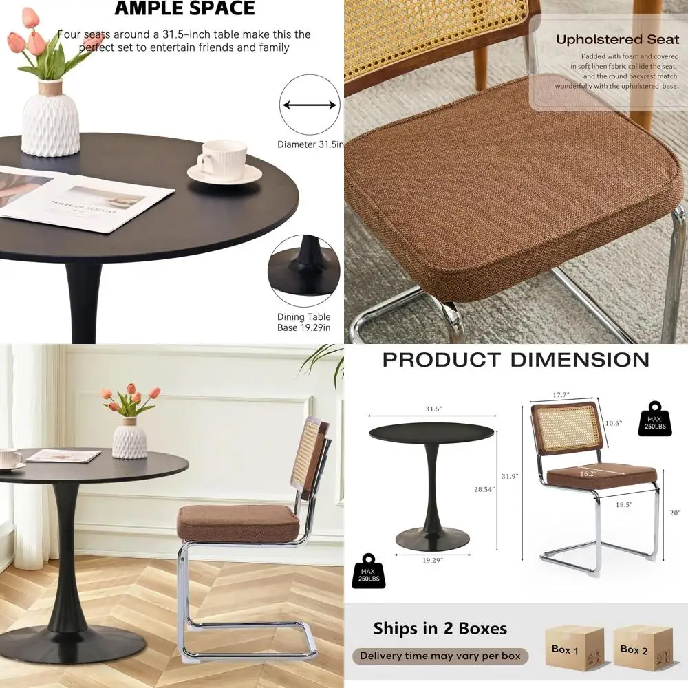 

Compact 31.5 Round Dining Table with 2 Upholstered Chairs for Small Kitchens and Cafe Bistro Style