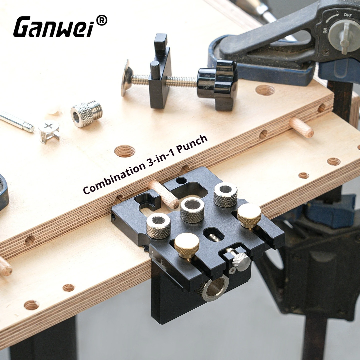 Three-in-One Woodworking Drilling Plate Locator Tenon Drilling Tool Furniture Connector Hole Opener round Wood Locator