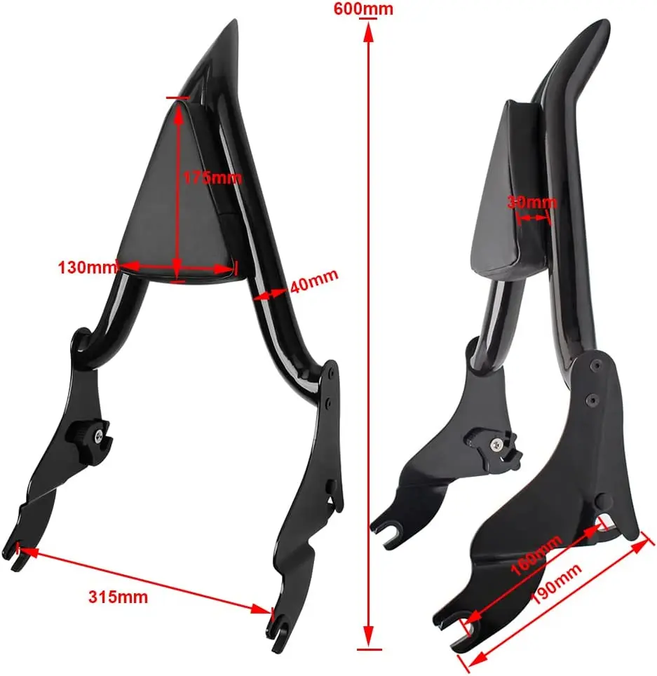 Motorcycle 16 inch Detachable Rear Passenger Backrest Sissy Bar For Harley Touring Street Glide Road Glide Road King CVO 2009-22