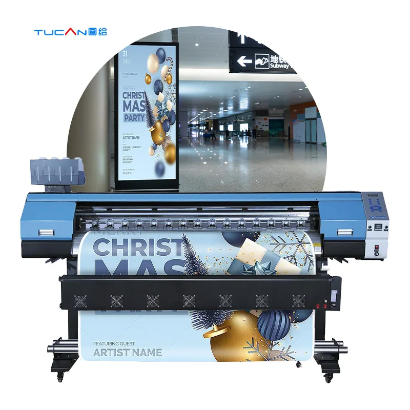 1.9M Industriële Digitale Groot Formaat Banner Printer I3200 Xp600 Eco Oplosmiddel Printer En Cutter Sticker Papier Inkjet Printer