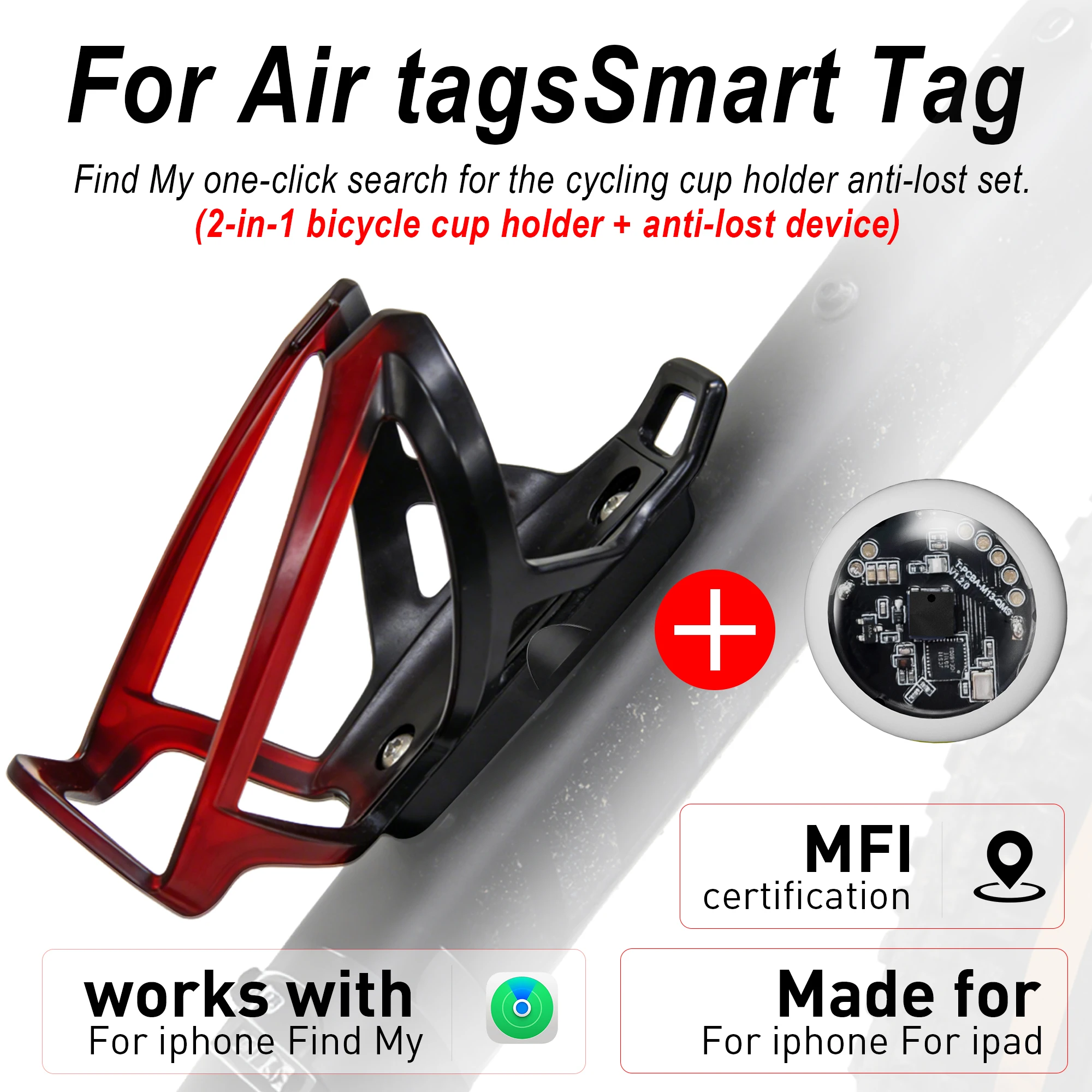

IOS Anti-Loss Kit with Airtag Locator, Water Bottle Holder, Universal Drink Holder for E-bikes, Road Bikes, and Mountain Bikes