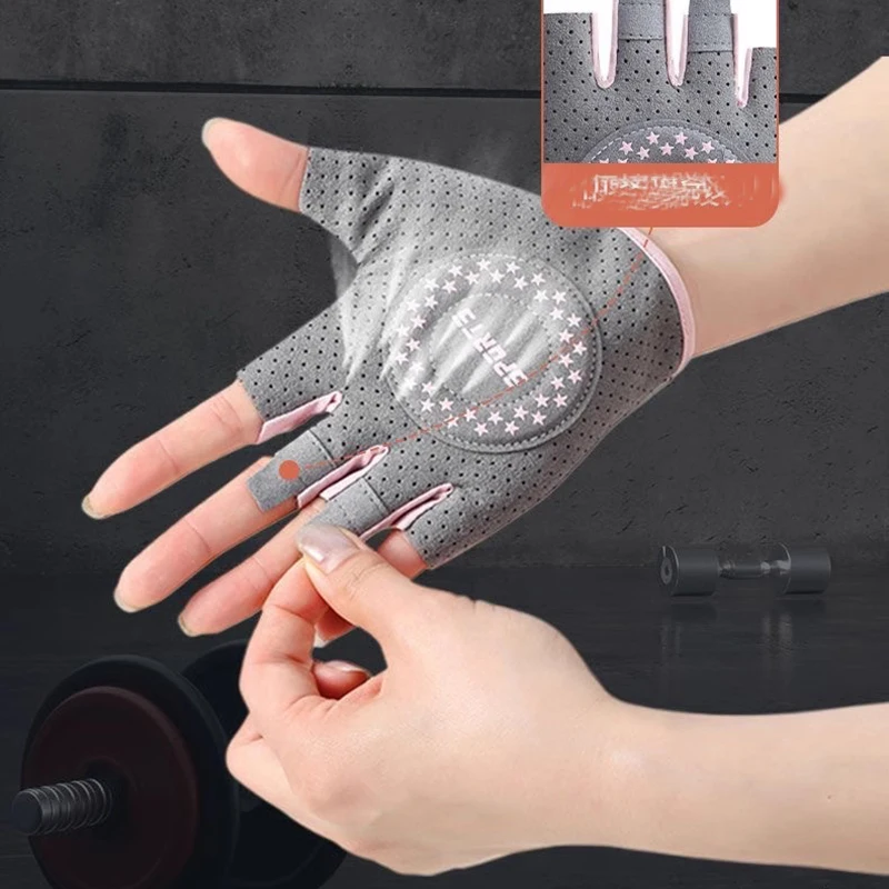 Luvas femininas antiderrapantes e resistentes ao desgaste, fitness, meio dedo, para ioga, bicicleta giratória, esportes, ciclismo, absorvente de suor, sem casulo