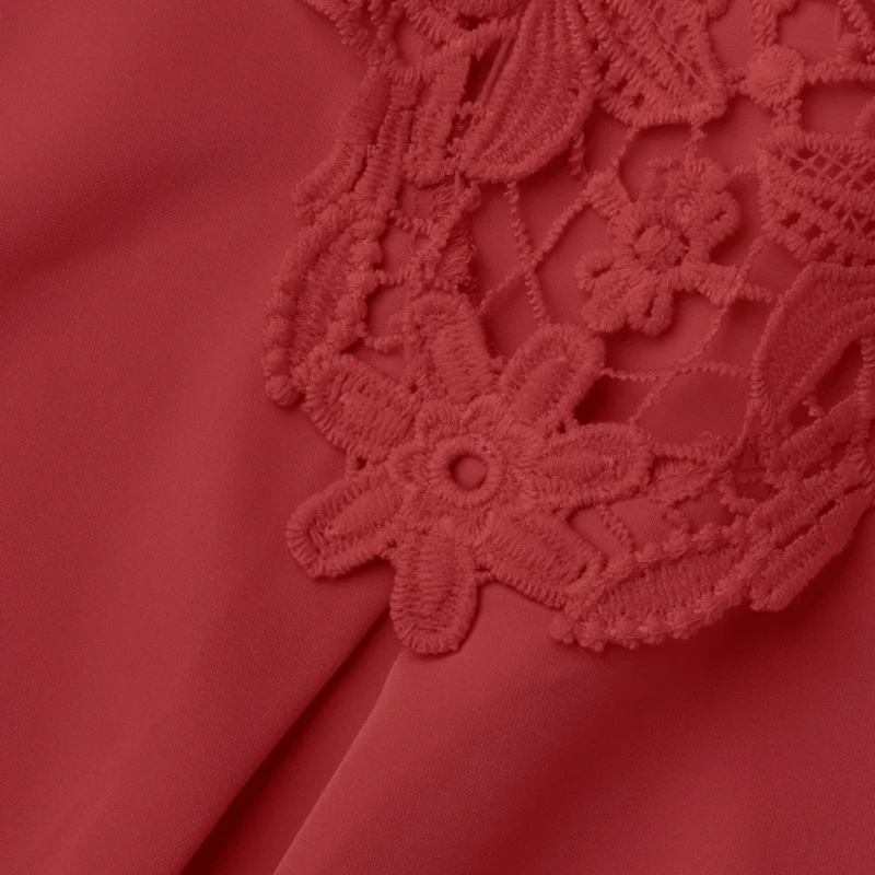 Bluse in Übergröße für Damen, Spitze, Rundhalsausschnitt, kurze Flügelärmel, lockeres, lässiges Sommer-Oberteil für den Alltag – Detail 9