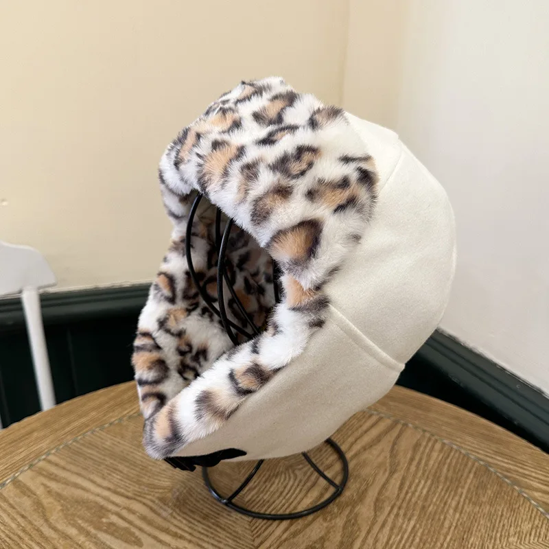 Bomber Hat Earflap Women Winter Autumn Leopard Warm Skiing Accessory For Sports Outdoors Holiday