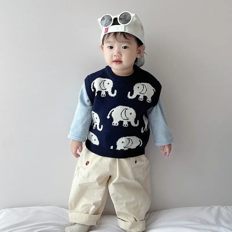 Children Clothing Fashion Casual Korean Style Boys Vest 2024 Autumn and Winter New Boy Baby Cartoon Cute All Match Knitted Vest