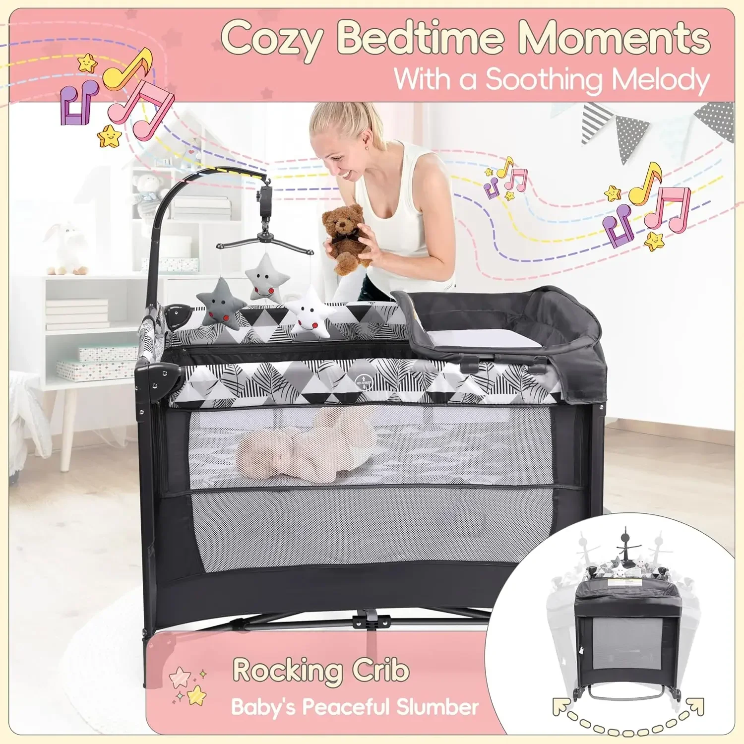 Baby Bassinet Bedside Sleeper Portable Pack Play Changing Table Crib Carry Bag Cosleeper Attach Bed Newborn Toddlers