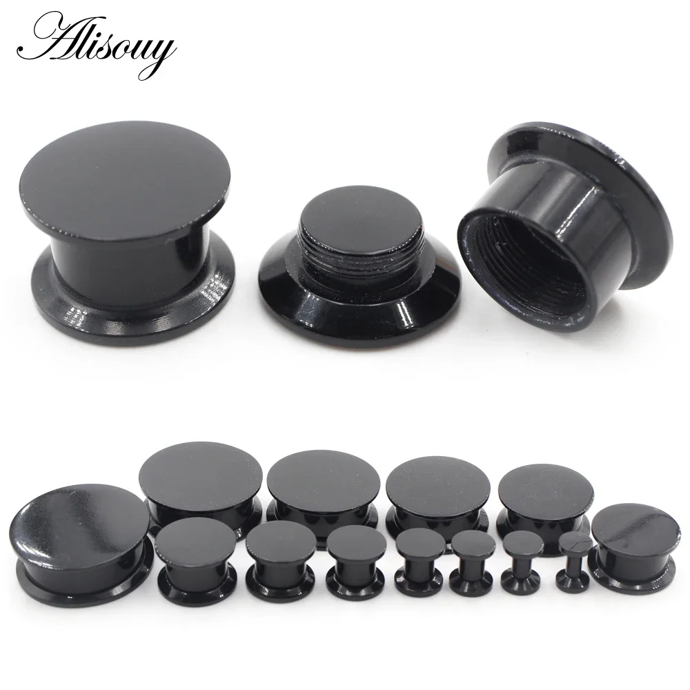 Alisouy 2PC 3-24mm Black Acrylic Internal Thread Double Flared Ear Tunnel Plugs Expander Stretcher Gauges Body Piercing Jewelry