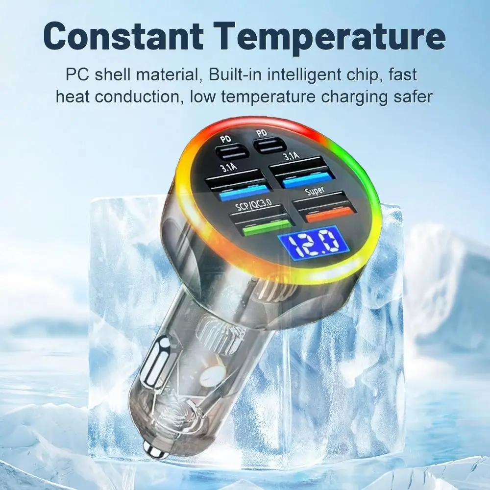 Dual USB Output Mobile Phone Car Charger Type C Universal 6 Ports Car Chargers Mini Fast Charging Car Charger Adapter