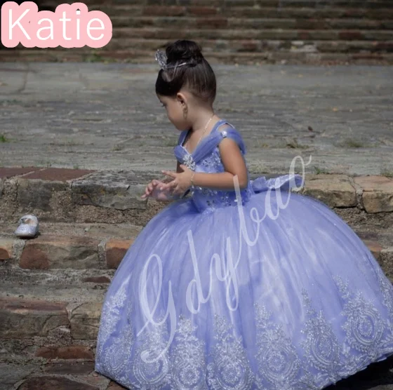 Vestido de princesa de flores blancas para niña, vestido de boda de encaje de tul con cuentas hinchadas, fiesta de cumpleaños para niños, vestido de baile de primera comunión