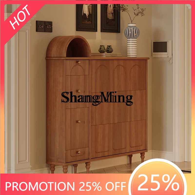 

FGFrench retro home interior locker medieval high-end entry door living room ultra-narrow solid wood shoe cabinet