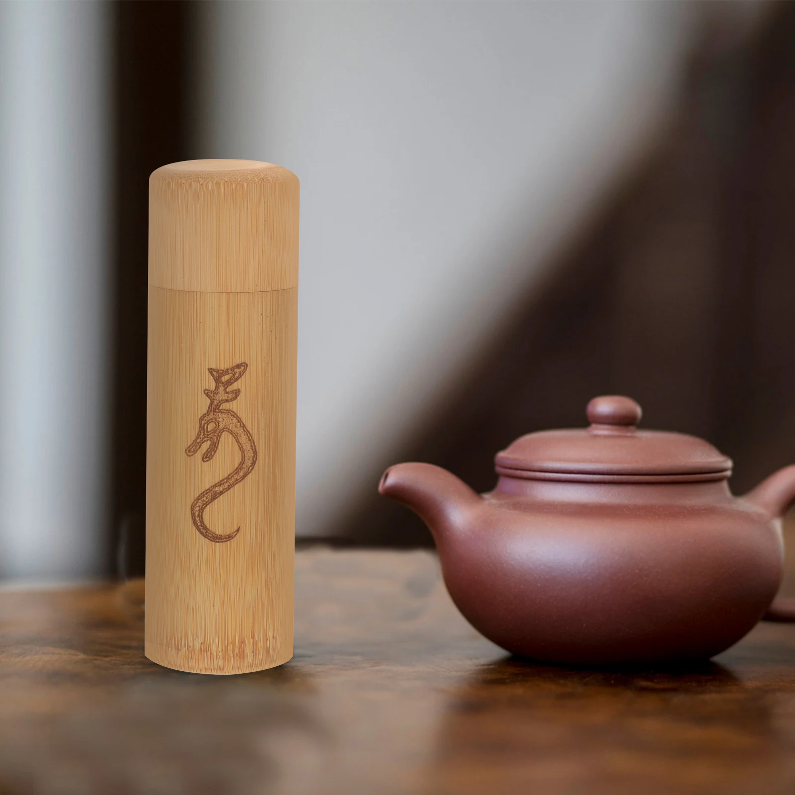 

Bamboo Tea 4 3cm Diameter 15cm Height Dragon Pattern Airtight Jar Spice Coffee Bean Tea Candy Salt Sugar Pepper Dry Food