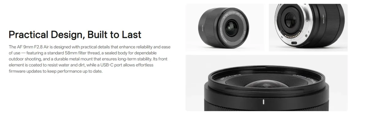 Obiektyw Viltrox 9mm F2.8 Air z autofokusem, format APS-C, mocowanie Sony E / NZ / XF do aparatów bezlusterkowych — zdjęcie produktu 6