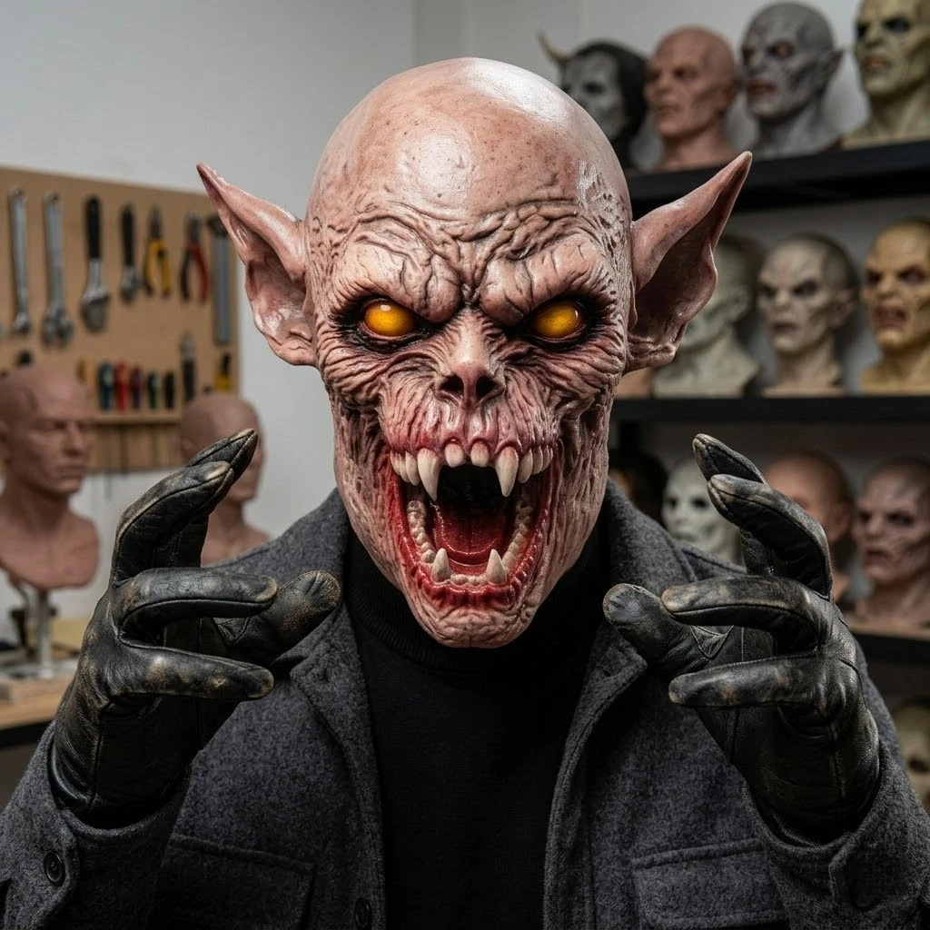Terrifying Open Mouth Ghoul Mask Full Head Latex Horror Monster Mask Realistic Vampire Demon Cosplay Halloween Costume Props