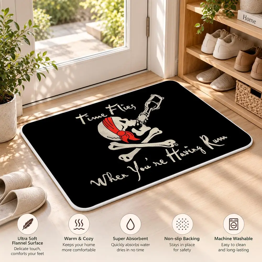 J-Jolly Roger Pirate Skull Floor Mat Flannel Rug Soft Non Slip Door Mat For Bathroom Bedroom Kitchen Living Room Home Decor