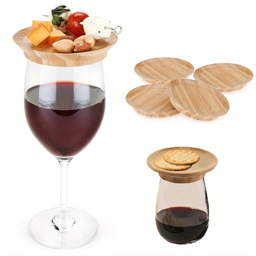 

4 pcs Bamboo Wine Glass Covers To Keep Bugs Out Wood Drinking Glass Lids Appetizer Glass Toppers Drink Covers For Coffee Mugs