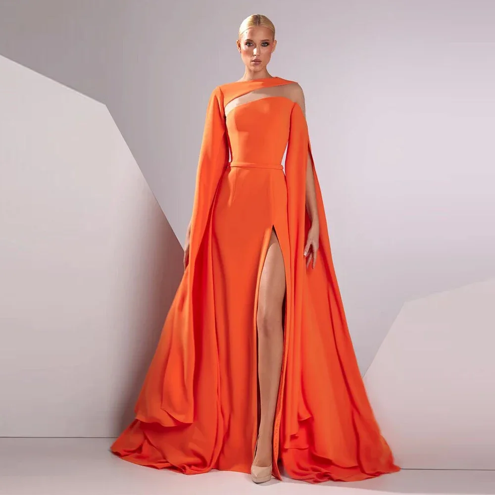 

LZPOVE Women's Luxury Orange Evening Dress A-line Asymmetrical Ruffles Front Fork Elegant Celebrity Wedding Guest Dress