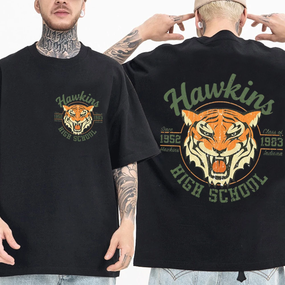 

Футболка Hawkins High School для мужчин и женщин в стиле Харадзюку, повседневная рубашка с коротким рукавом и круглым вырезом, подарок