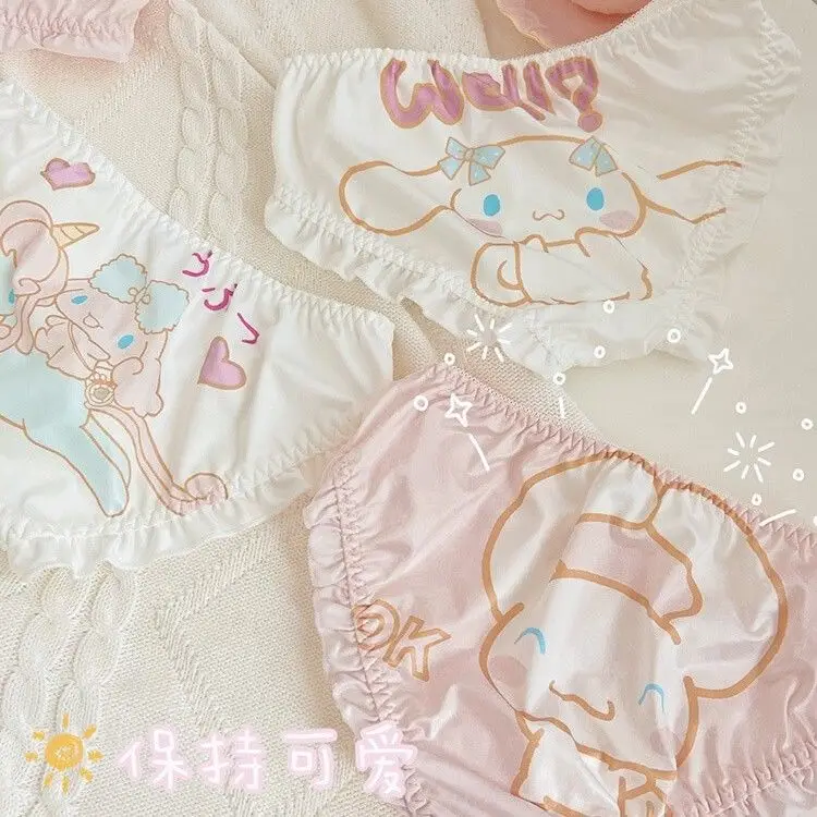 Kawai Sanrio Series Cartoon Stripe Cinnamoroll Sexy Cotton Japanese Girl Triangle Shorts Cute Lace Soft Cute Shorts Underwear