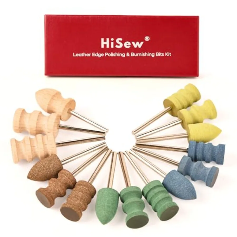 

Leather Edge Burnishing Bits Complete Set of 15 for Full Edge Finishing on Leather from Soft to Firm 240/400/600/1000 Grit Sand