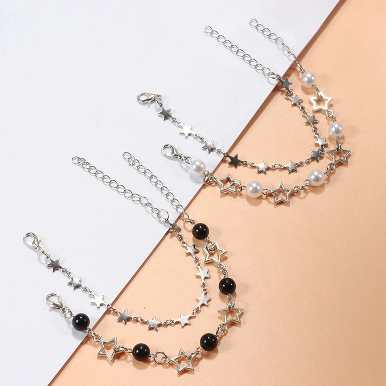 مجموعة أساور زوجين المشاهير Y2K، سوار الصداقة على شكل نجمة اللؤلؤ المقلدة، هدية مثالية للعطلات #4