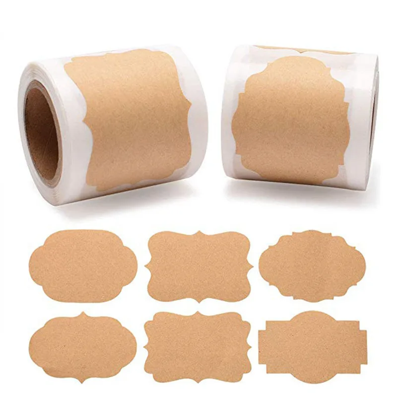 300pcs 2 Types Natural Kraft Paper Stickers 3 Styles/roll Blank Writable Seal Labels Mason Jar Glass Bottle Cake Baking Sticker