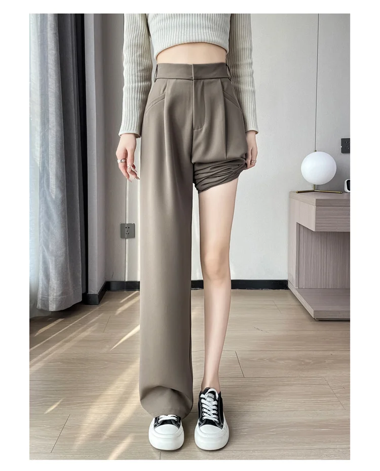 Spring 2024 New Fashion All-Match Simple Office Suit Pants Wide-Leg Pants High Waist Narrow Straight Casual Mop Pants Women