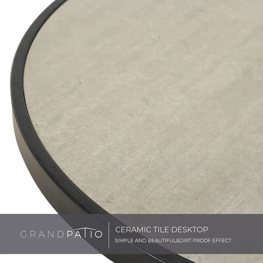 طقم بار خارجي حديث مكون من 3 قطع مع مقاعد دوارة وطاولة مستديرة للفناء أو بيسترو أو مساحة مطعم صغيرة باللونين الأسود والرمادي