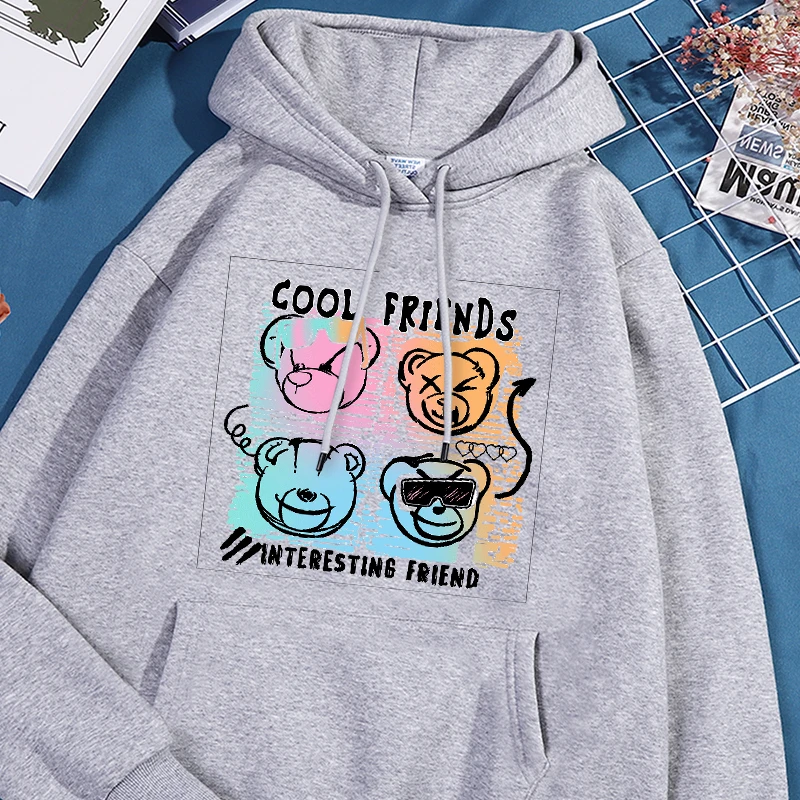 

Cool Friends Bear Print Hoodies Women Fashion Versatile Hoodie Casual Leisure Sweatshirts Autumn Warm Casual Female Streetwear