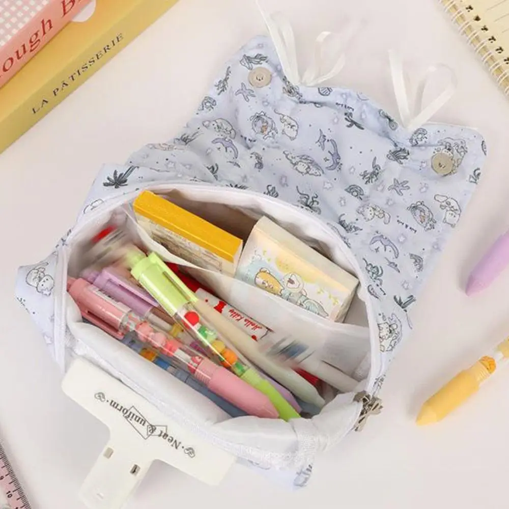 Drawstring Bowknot Pen Bag Large Capacity Multilayer Stationery Bag Multifunctional Stationery Organizer School Office
